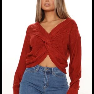 Almost famous Rust Red Knitted Twist Sweater - medium